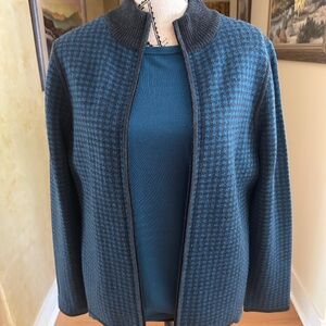 Pendleton Sweater Set Cardigan and Long Sleeve Sweater Teal Gray Womens Size M/L